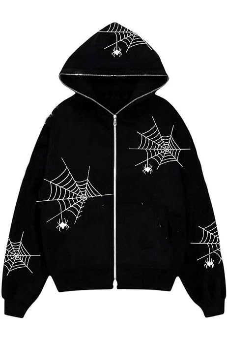 Kaipiclos Skeleton Hoodie Men Women Full Zip Up Hoodie Over Face Oversized  Graphic Rhinestone Skull Streetwear Jacket (Black Green Spider, S) at Amazon  Women's Clothing store