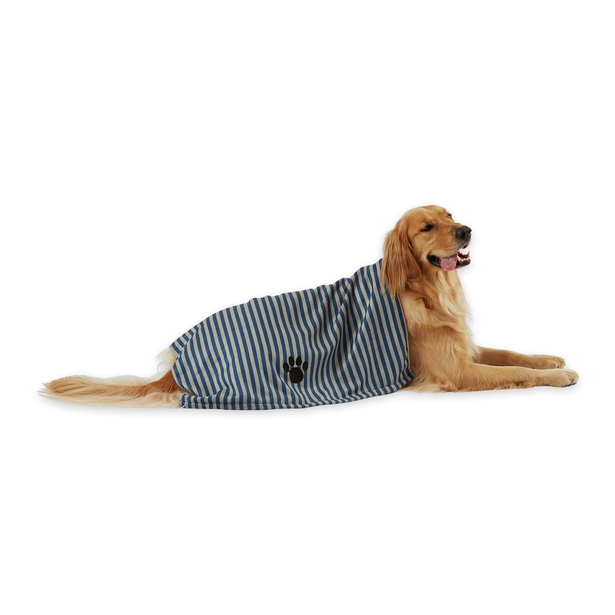 Bone Dry Pet Grooming Towel Collection Absorbent Microfiber X-Large, 41x23.5, Striped Navy
