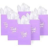 50 Pack Small Lavender Purple Bags with Handles 9x5.5x3.15 Inch and 50 White Tissue Paper for Business, Wedding Bridal Shower Mermaid Birthday Party Goodies, Christmas Gifts, Thank You Bags Bulk