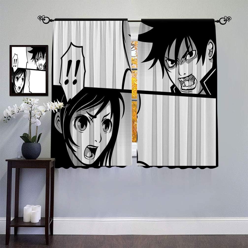 Amazon Com Cozyadecor Anime Sunlight Block Curtains Japanese Comics Strip With Boy And Girl Fight Scene Manga Image Cartoon Print Window Treatment Panels For Bedroom Each Panel 36 W X 63 L Black window treatment panels for bedroom