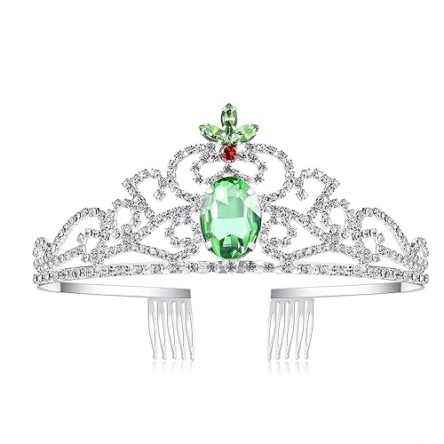Lovelyshop Green Diamond Rhinestone Tiara Birthday Princess Tiana Crown
