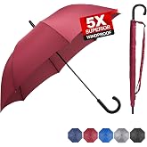 RUMBRELLA Stick Umbrella with Hook Handle Red Umbrella for Rain 54 Inch | Auto Open, UPF 50+ Windproof Umbrella for Adults Fits 2 People, J Hook Handle, Fast-Drying