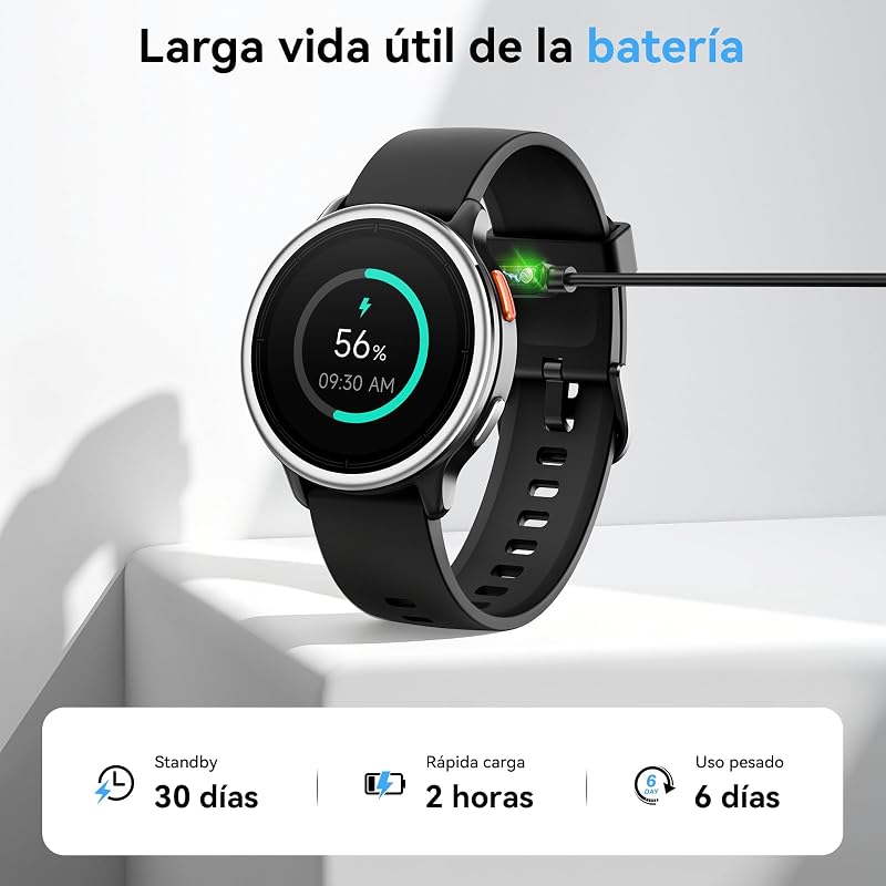 Reloj Inteligente Mujer Hombre,1.27" Smartwatch Mujer Redondo para iPhone/Samsung/Android,2 Correas y 120+ Modos Deportivos,Monitor de Sueño Funciones de Salud y Fitness 3ATM Impermeable,Negro