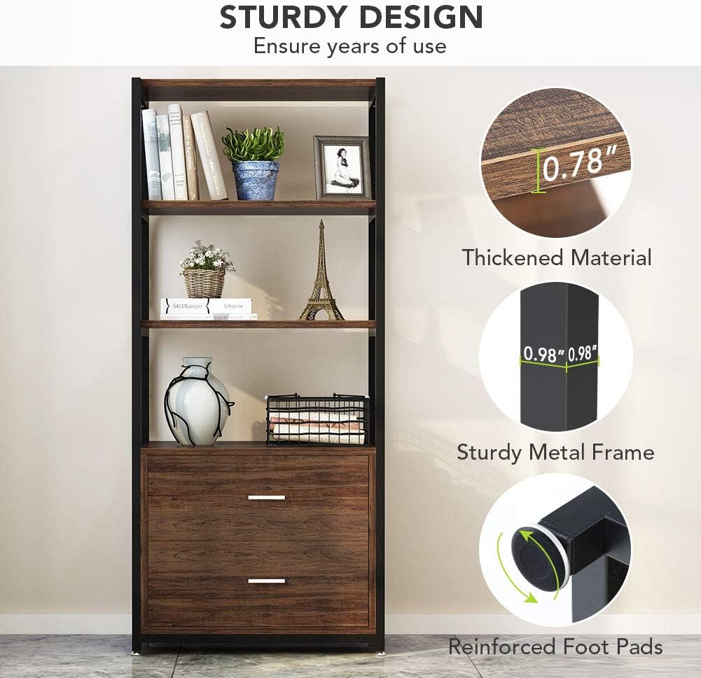 Tribesigns Bookcase W 2 Drawers Vintage Industrial Etagere