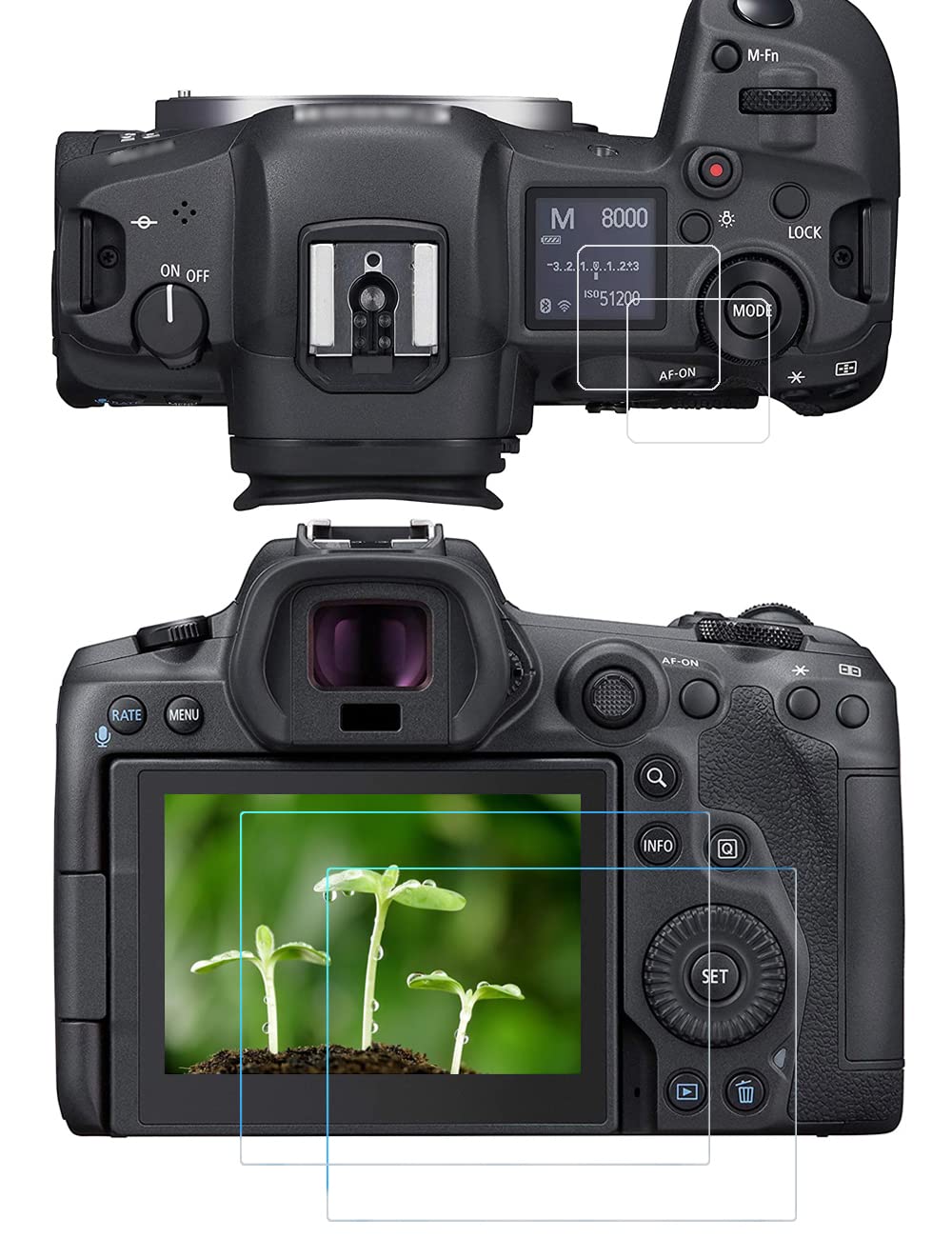 Top + Screen Protector Appliable for Canon R3 R5 Camera (2+2 Pack), FANZR 0.3mm 9H Hardness Anti-Scratch Tempered Glass