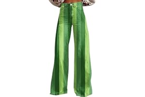 St Patricks Day Pants for Women High Waist Wide Leg Baggy Jeans Irish Shamrock Print Pant Clover Denim Look Flare Jean