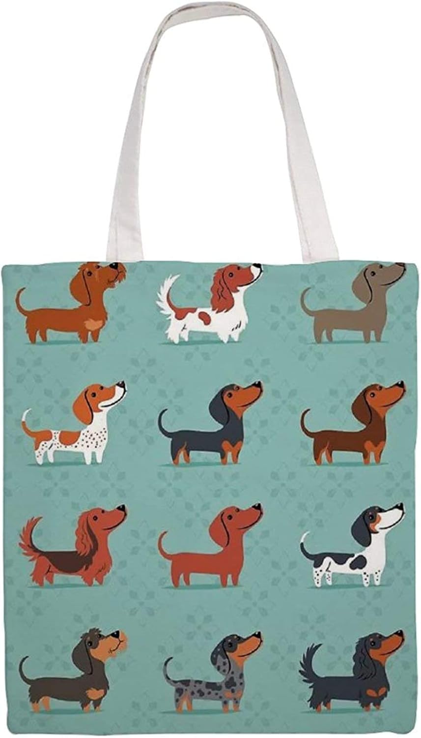 Cute Dog Collection Print Shoulder Bag Canvas Tote Bag, Reusable