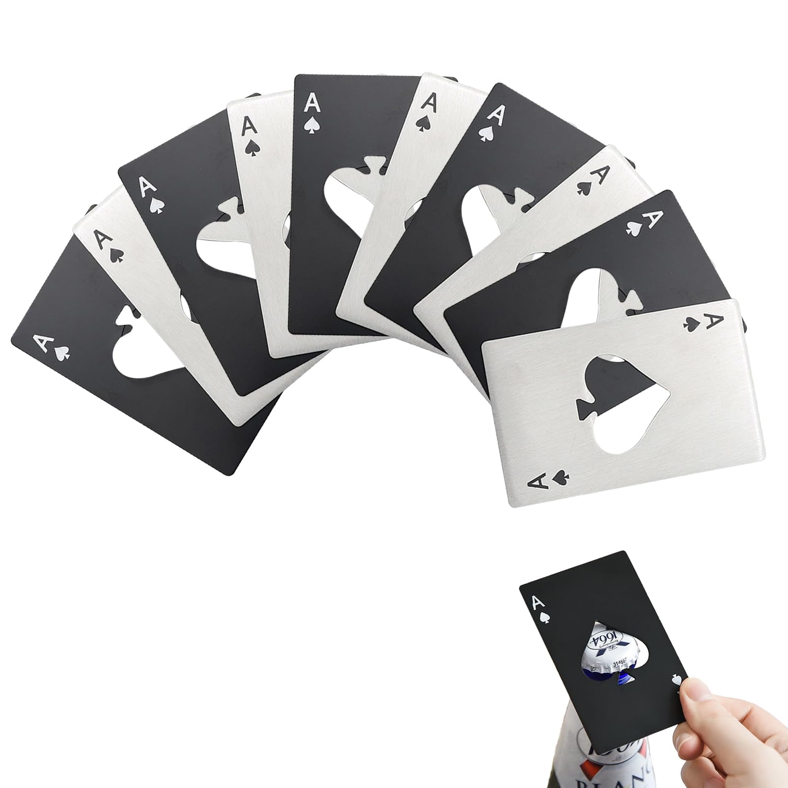 Lxoraziy 10 Playing Card Bottle Openers, Creative Stainless Steel Poker Opener, Ace of Spades Design (Black & Silver)