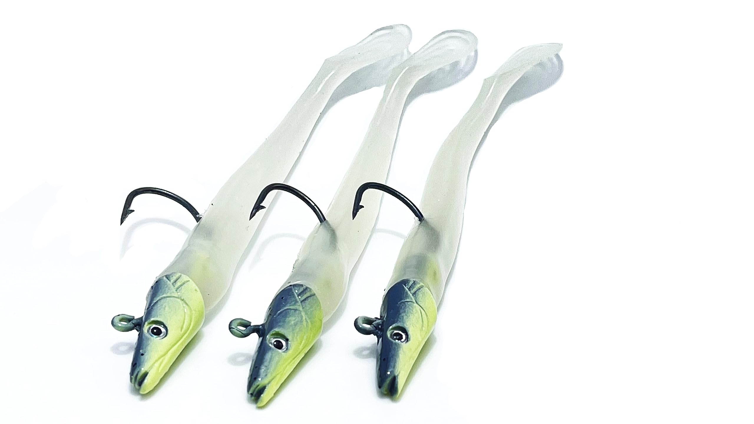 EVERBAY Soft Fishing Lures with Jig Head, Sand Eel Lure, Soft Swimbaits with Paddle Tail, Sinking Baits Saltwater/Freshwater Fishing, Fishing Jigs, Cod, Pollock, Sea Bass, 13cm/21g, 3pcs, Transparent