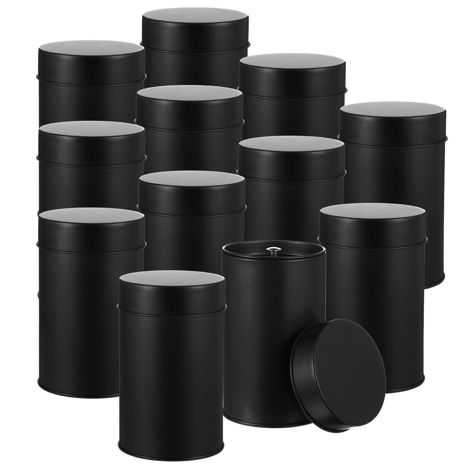 Photo 1 of 12 Pack Metal Tea Tin Canister with Airtight Double Lids 16 oz Round Tin Can with Lid Double Sealed Small Kitchen Container for Loose Tea Storage Coffee Sugar Candy and Spices