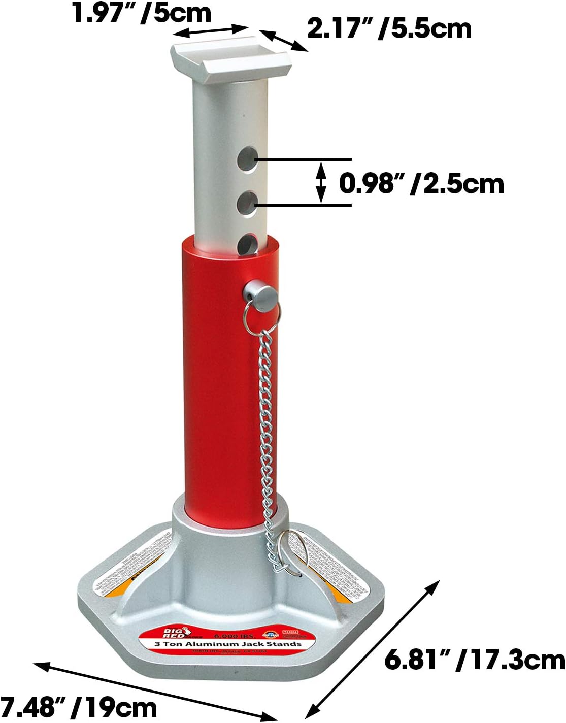 BIG RED T43004 Torin Aluminum Jack Stands with Locking Support Pins: 3 Ton (6,000 lb) Capacity, Red/Silver, 1 Pair: Automotive