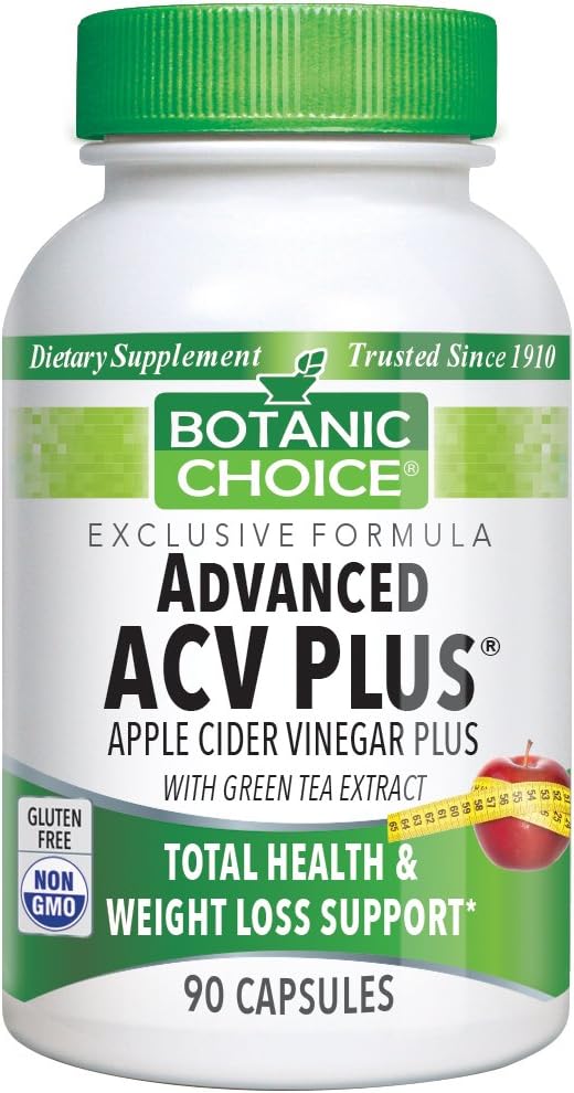 Botanic Choice Advanced Apple Cider Vinegar Plus with Green Tea - Adult Daily Supplement - Supports Weight Loss Goals Promotes Energy Boost and Metabolism for Overall Health and Wellness 90 Pcs