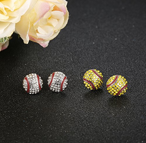 Thunaraz 2Pairs Baseball Earrings for Women Unisex CZ Baseball Earrings Softball Earrings for Women Men