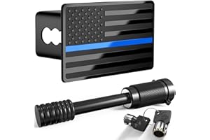 TOEASYTY Heavy American Flag Metal Trailer Hitch Cover for 2" inch Receivers,Tow Hitch Covers 2 Inch for Truck Accessories (with 5/8-Inch Pin Diameter Trailer Hitch Lock, Blue Line)