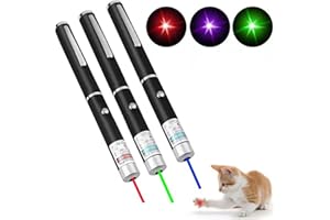CHUQIANTONG 3 Pcs Cat Toys Green Red Blue Light Dogs Pet Laser Toy Interactive Chase Pen Tease Cat Laser Light (Mixed Color, Without Battery 3 Pack)