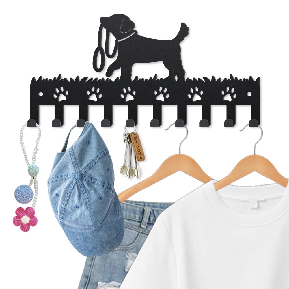 MAYJOYDIY Dog Key Holder for Wall, Dog Leash Key Hooks Wall Mounted with 10 Hooks, 25×12cm, Animal Paw Coat Racks for Hallway Office Kitchen Mudroom Entryway