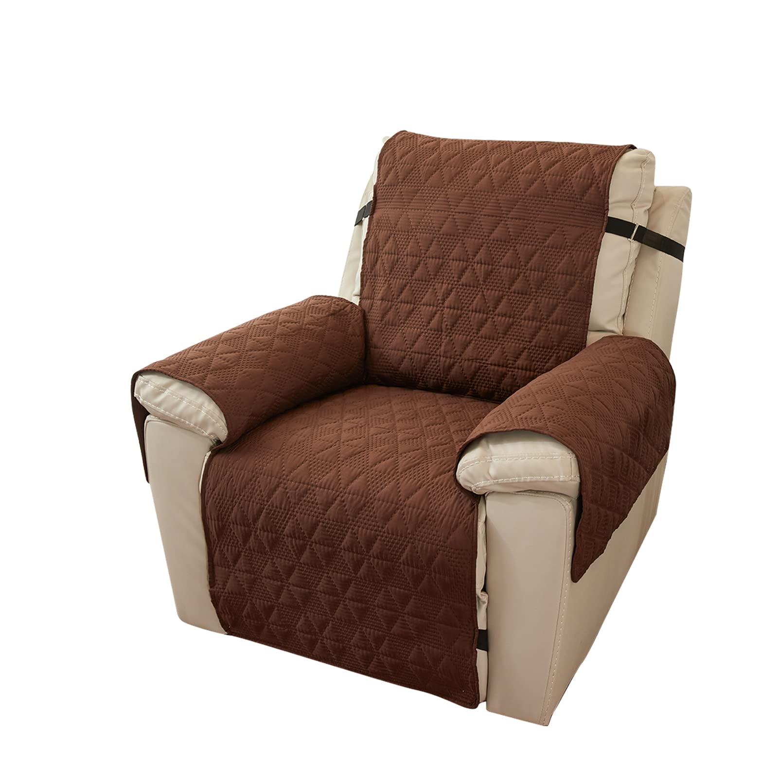 PETCUTE Recliner Chair Covers for Armchairs Recliner Covers,Water Repellent Sofa Slipovers 1 Seater with Elastic Strap,Reversible Chair Sofa Cover Furniture Protectors for Kids Pets,Coffee