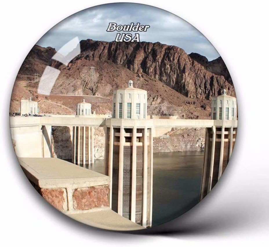 Jollin USA America Hoover Dam Boulder Fridge Magnets Clear Crystal Glass for Refrigerator City Travel Souvenirs Funny Whiteboard Home Decorative Sticker Collection Gifts Round Magnet