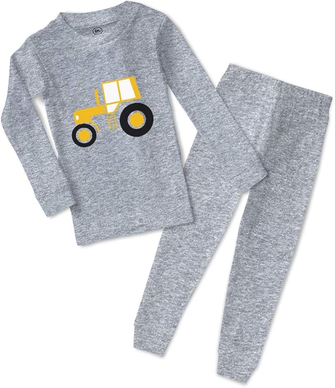 Custom Boy & Girl Toddler Pajamas Tractor Yellow Rural Car Auto Cotton Clothing
