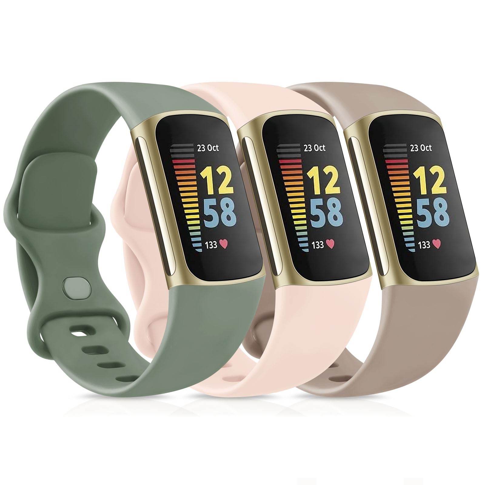 Pack 3 Straps Compatible with Fitbit Charge 5 Strap for Women Men, Soft Adjustable Sport Replacement Wristband Only for Fitbit Charge 5 Straps(Small, Nude Pink/MilkTea/Cactus) — image 1
