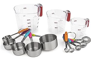 Measuring Cups and Spoons Set 13 Piece. Includes 10 Stainless Steel Measuring Spoons and 3 Plastic Measuring Cup – By Elitra Home