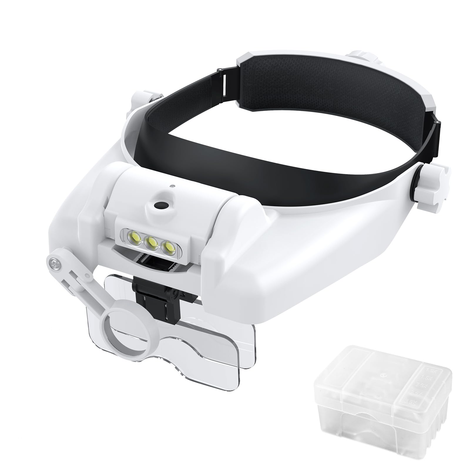 HOMGEN Double Lens Designed Head Magnifier Rechargeable Head Magnifying Glass with 3 Led Lights Headband Magnifier with 5 Detachable Lenses Up to 14X for Reading Craft etc