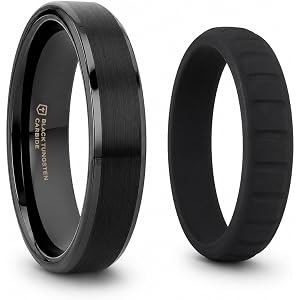 Thorsten Vulcan Black Tungsten Carbide Men’s Wedding Ring – Flat Matte Brushed Finish with Polished Edges – Comfort Fit Weddi