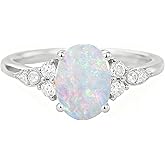 ZLAEBL 925 Sterling Silver Opal Engagement Rings for Women Center 1CT Oval Cut Opal Promise Wedding Rings with Moissanite for Her