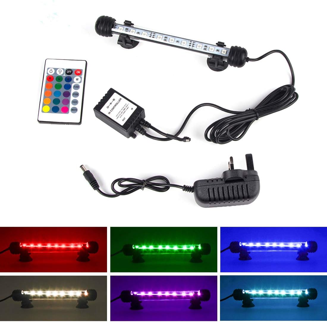 shinngo Aquarium Light RGB Remote Colour Changing LED Fish Tank Light Underwater Submersible Crystal Glass Lighting (7 in, RGB)