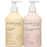 Hairitage Gentle Daily Moisture Shampoo and Conditioner Set - Split End + Bond Strengthening for Dry, Damaged Hair with Jojoba Oil - Anti-Frizz and Color Safe - Cherry + Amber Scent (13oz. 2-pack)