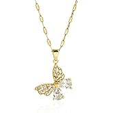 Liuyuqian Gold Butterfly Necklace for Women - Dainty Gold Pendant Necklaces Cubic Zirconia Necklace, Butterfly Jewelry Gifts for Women, Teen Girls