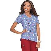 KOI Basics Leslie Women's 2-Pocket Stretch Print Top Sweet Tooth S
