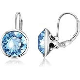 AOBOCO Sterling Silver Bella Earrings Embellished with Crystals from Austria, Hypoallergenic Pierced Leverback Cushion Cut Earrings, Fine Jewelry Gifts for Women