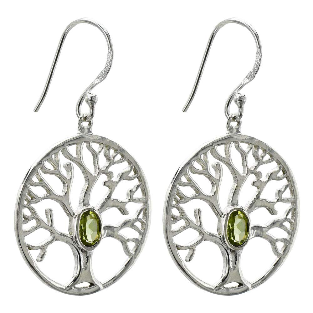 I-be, Tree of Life Peridot Gemstone Faceted Earrings, 925 Silver, in Gift Box, 394622/BDL/S