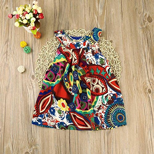 Wesracia Toddler Baby Kids Girls Dress Flower Bohemian Sleeveless Princess Dress Beach Summer Dress Clothes (6T, Red)