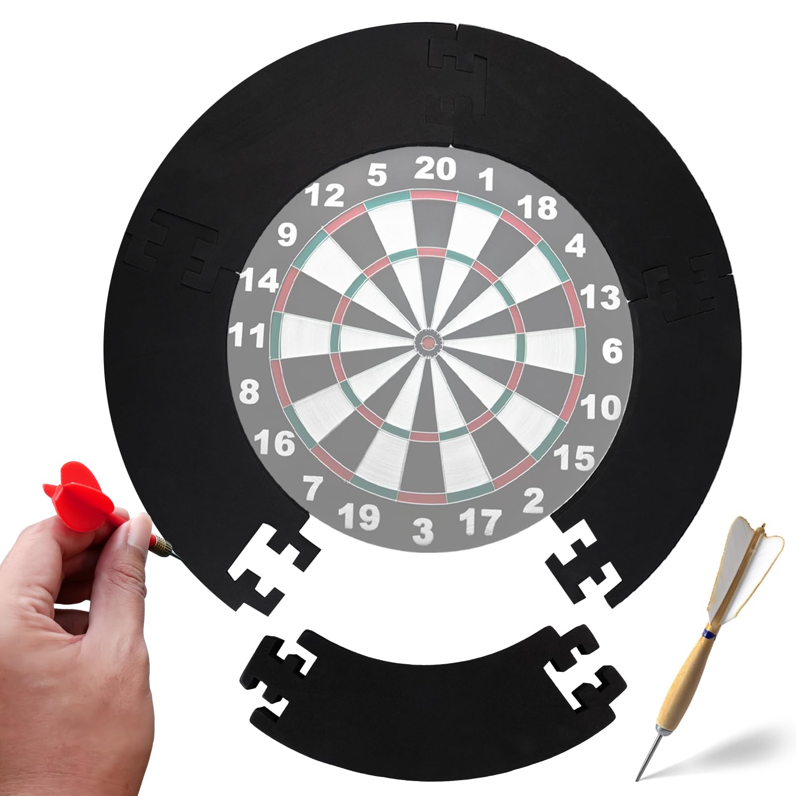 PRITOK Dart board Surround Ring: 5-Piece Dartboard Surround, Dart Board Wall Protector Ring Splicing, Removable EVA Jigsaw Dart board Ring, Portable Dart Board Wall Protector for Dart Lovers (Black)