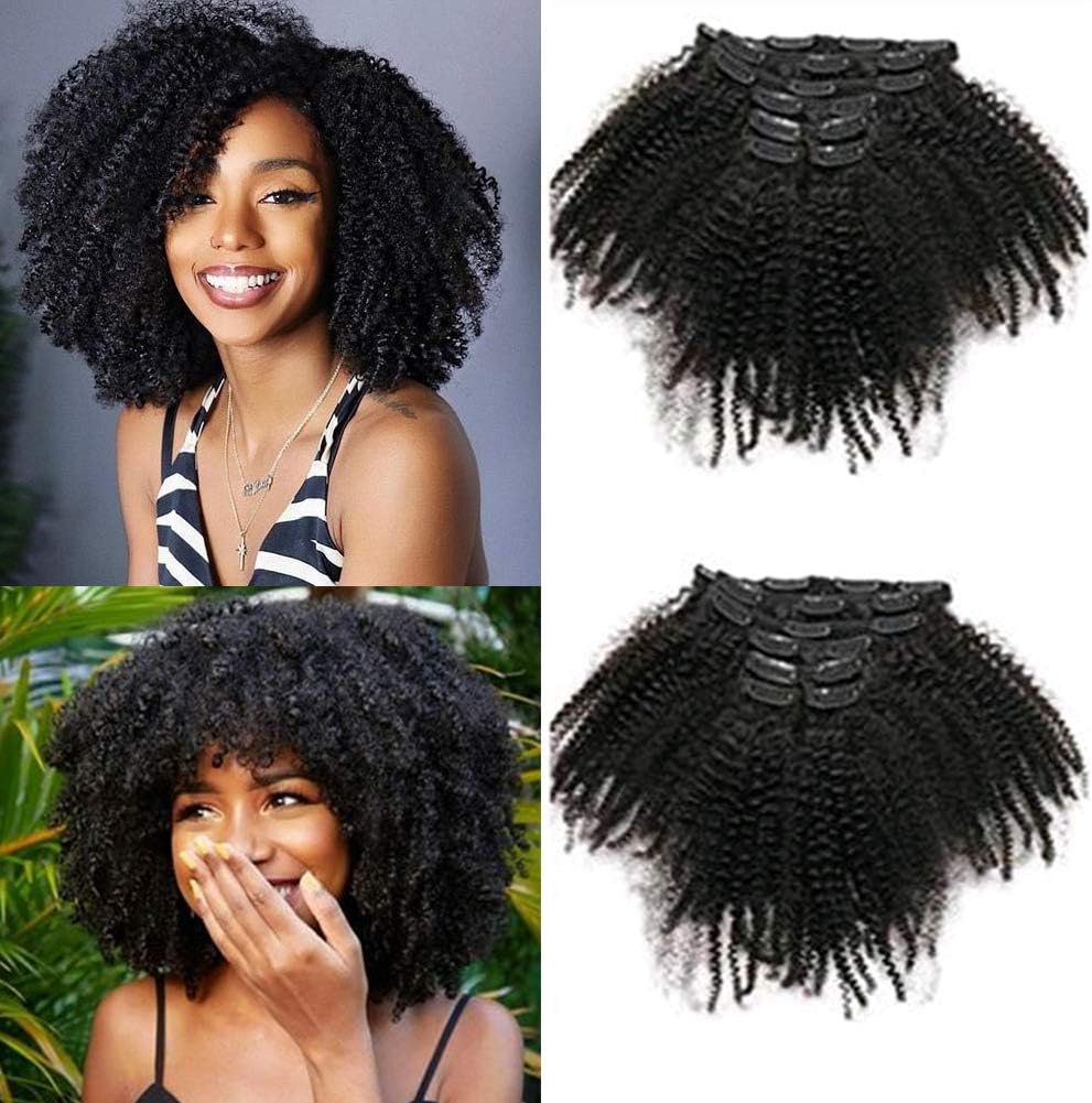Rainbow Snow Double Weft Human Hair Clip In Extensions Afro Kinky Curly 120g 14 Inch Clip In Human Hair Extensions 7Pcs 18 Clips