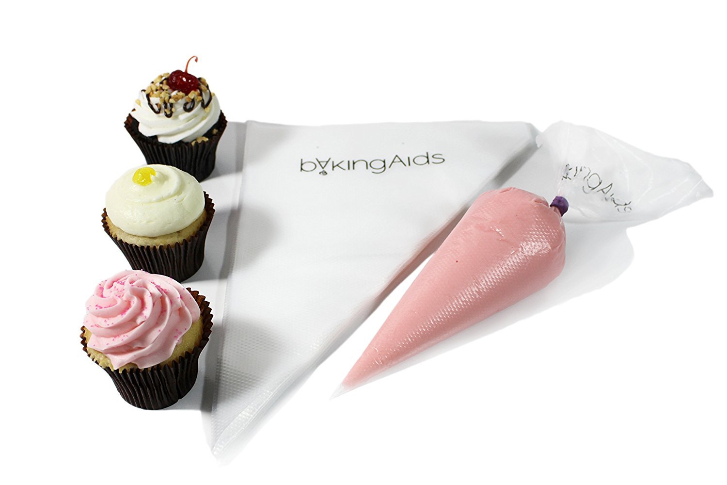 Baking Aids 120 Pack Disposable Pastry Bags - Extra Thick, Textured, and Strong Icing Bags - Perfect for Decorating Cakes, Cookies, Cupcakes, Pastries – 60 pack 14” and 60 pack 10” bags