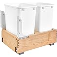 Rev-A-Shelf Double 35 Qt Wood Bottom Mount Pullout Under Cabinet Trash Can Waste Container with Full Extension Ball Bearings, Maple Wood, 4WC-18DM2
