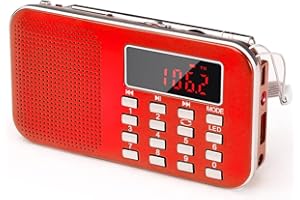 PRUNUS Mini Portable Radio AM FM Pocket Radio with MP3, LED Flashlight, Digital Radios Speaker Support Micro SD/TF Card/USB, Auto Scan Save, 1200mAh Rechargeable Battery Operated[Latest Version]