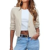 IDEALSANXUN Womens Cropped Blazer Casual Lightweight Cotton Linen Blazer Suit Jackets