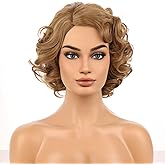 BERON Light Brown Wigs Women Girls Short Curly Bob Wig Side Part Synthetic Hair Wig Halloween Costume for Cosplay Party or Daily Use