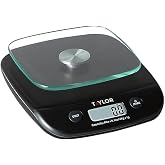 Taylor Digital Kitchen Scale Black | 8 lb Capacity Food Scale with Tare Function, Tempered Glass Platform, Precise Measurements for Cooking and Meal Prep