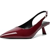 Mostrin Kitten Heels for Women Pointed Toe Pumps Patent Leather Low Heel Slingback Heels with Buckle Dress Shoes for Dating Party Working