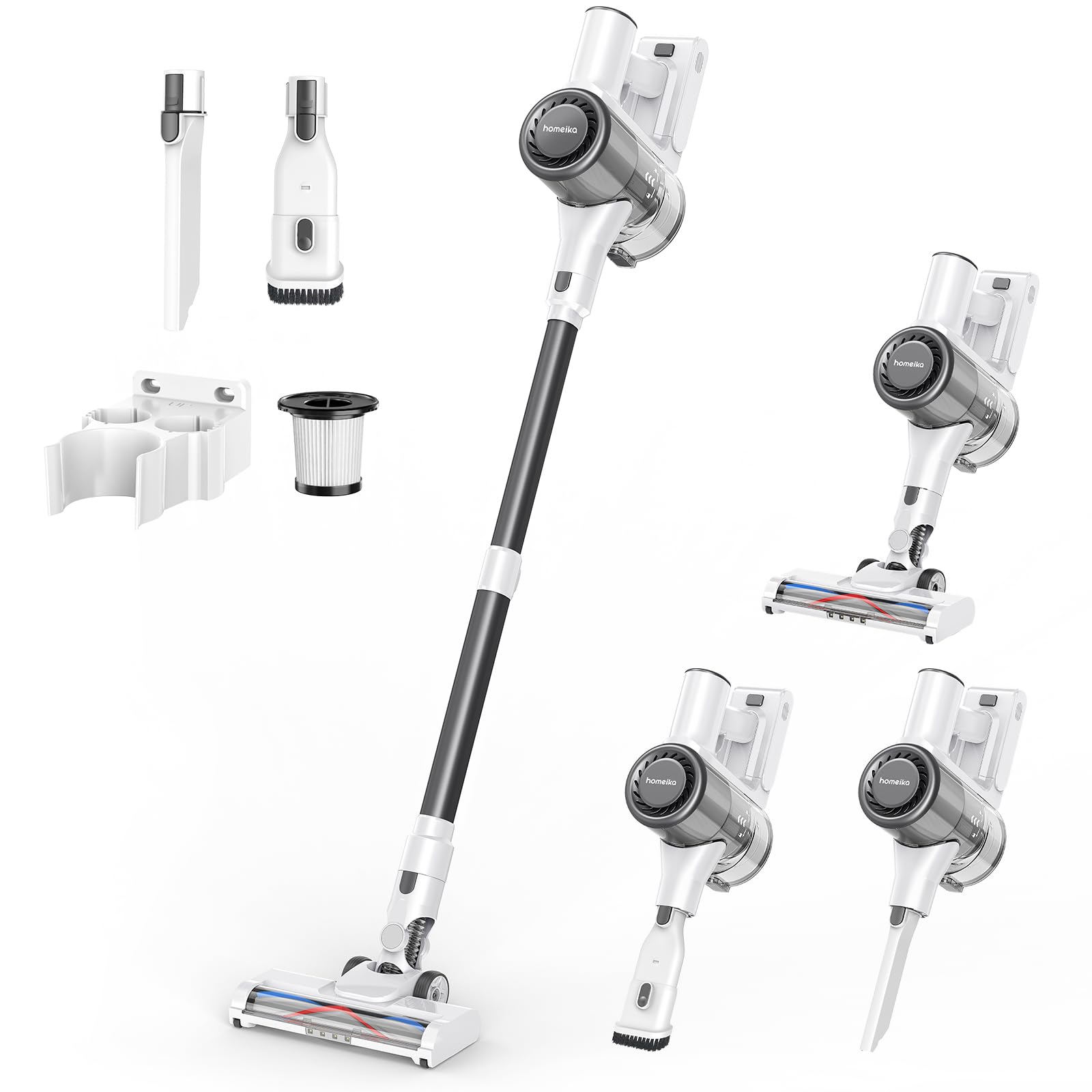 Cordless Vacuum Cleaner, 28Kpa Powerful Suction, 380W Strong Brushless Motor with 8 in 1 Lightweight Stick Vacuum Cleaner with 50 Min Runtime Detachable Battery for Pet Hair & Carpet, White