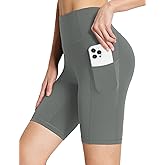 baleaf Womens Spandex Shorts 8" High Waisted Biker Workout Lycra Compression Shorts with Pockets Gray S
