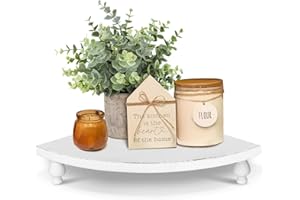 Y&ME YM Wood Corner Counter Shelf Rustic Pedestal Stand Farmhouse Corner Shelves- Rustic White Tray Riser for Coffee Bar Decor, Display Riser for Farmhouse Accent Centerpiece in Kitchen/Bathroom/Dining