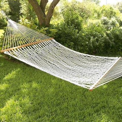 Inditradition Rope Hammock with Wooden Spreader Bars | for Single Person, 30 cm Wide (White)