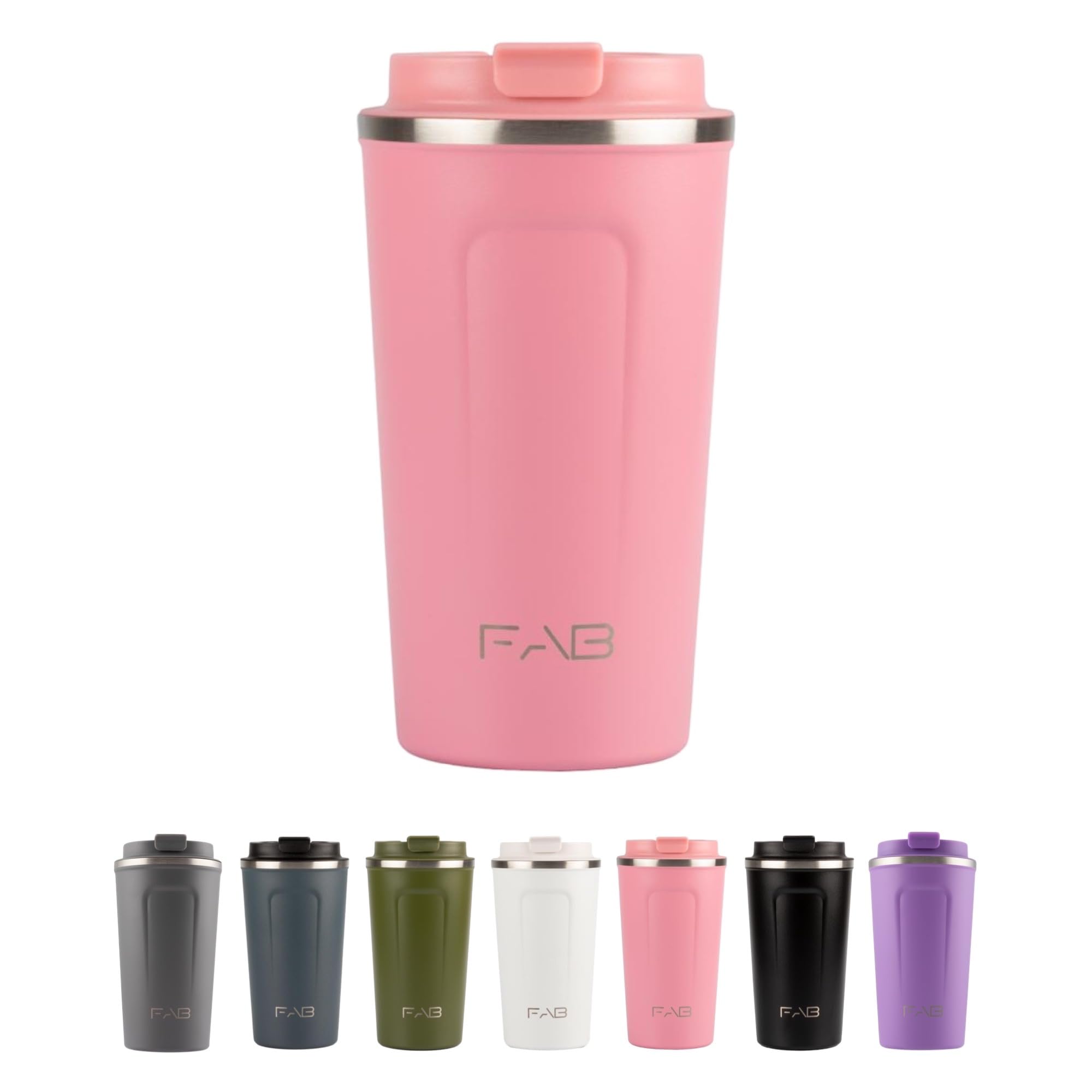 FAB Travel Mug, Reusable Coffee Cup (510ml, Pink) - Double Wall Stainless Steel with Screw Lid - Thermal Camping Cup, Vacuum Insulated for Hot and Cold Drinks, Eco-Friendly โ image 1