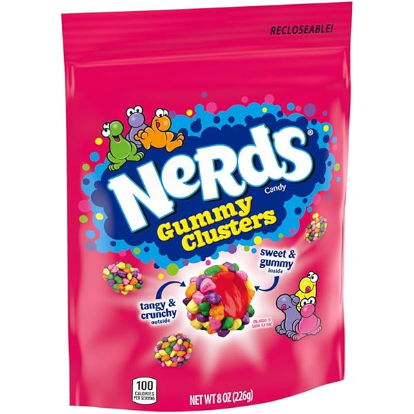NERDS GUMMY CLUSTERS CANDY, RAINBOW, CRUNCHY AND GUMMY, 8 OZ